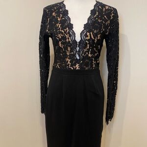 Lulu's Elegant Black Lace Long Sleeve Dress